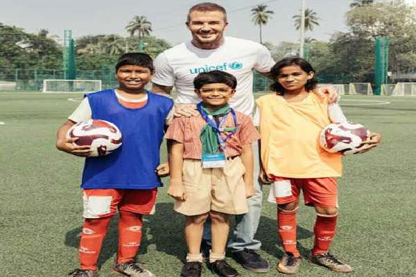 یونیسیف کے خیر سگالی سفیر سر ڈیوڈ بیکہم کی ہندوستان میں بچوں سے ملاقات