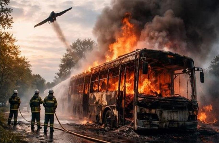 یوکرین میں روسی خودکش ڈرون کا حملہ ، بس میں زندہ جل گئے درجنوں افراد، ہر طرف بچھ گئیں لاشیں
