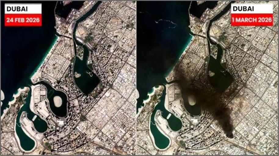 ایرانی حملوں کے بعد بدلا دبئی کا نظارہ، سیٹیلائٹ تصاویر نے دنیا کو چونکا دیا
