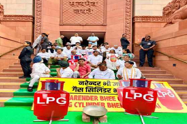 ایل پی جی سلنڈر کی قلت پر پارلیمنٹ ہاوس میں اپوزیشن کا احتجاج